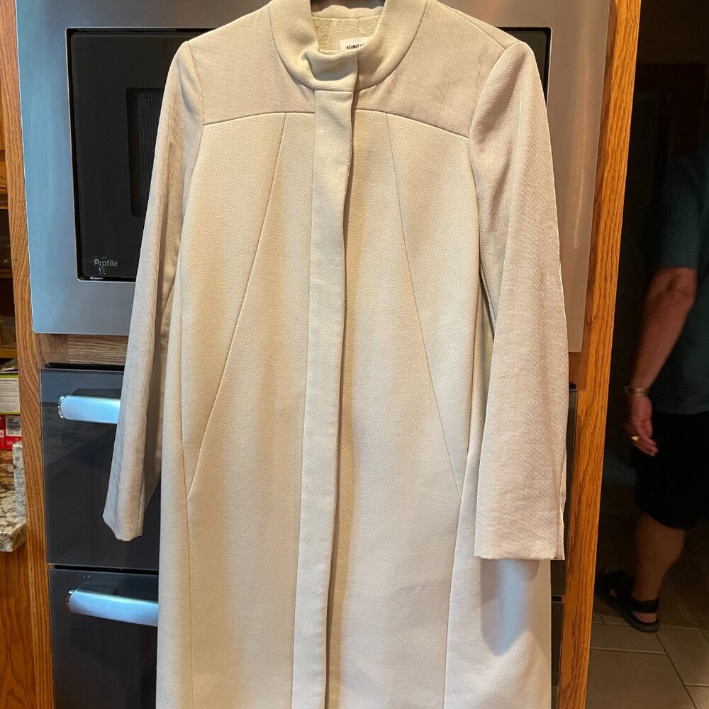 Women's Helmut Lang Long Coat Zip Front Lined Light Green Medium - Picture 4 of 4